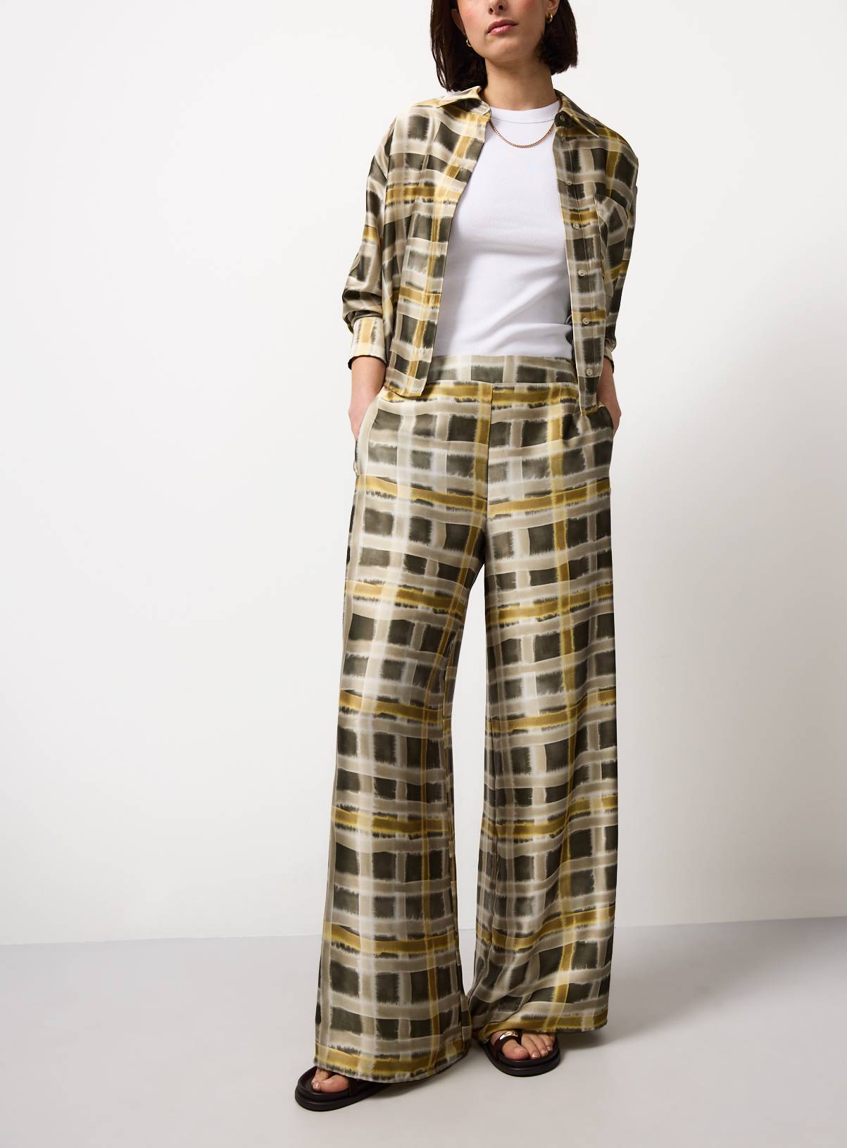 Yellow Checked Balloon Ultra Wide Leg Satin Trousers 10 - Image 1